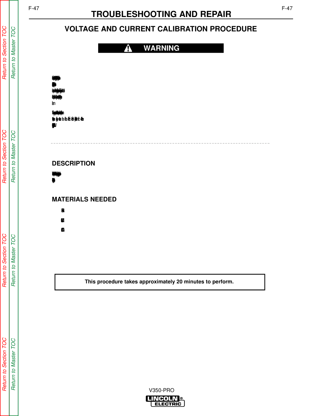 Lincoln Electric SVM152-A service manual Voltage and Current Calibration Procedure 