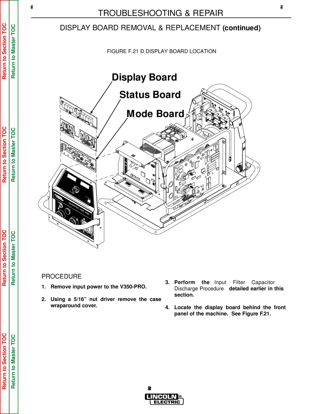 Lincoln Electric SVM152-A service manual Display Board Status Board Mode Board, Display Board Removal & Replacement 