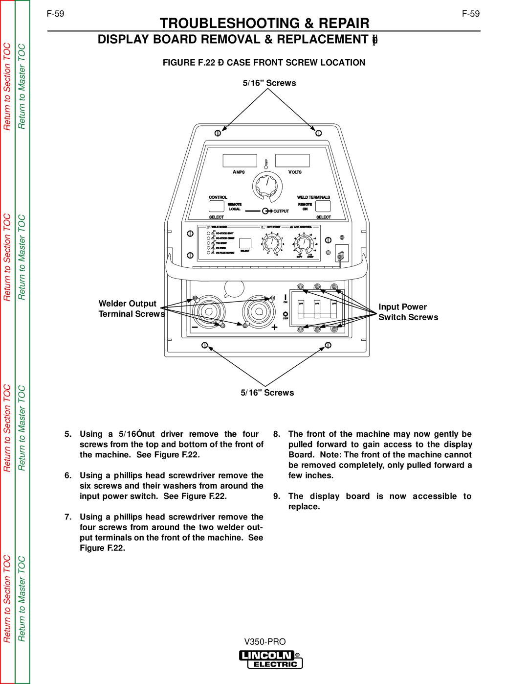 Lincoln Electric SVM152-A service manual Figure F.22 Case Front Screw Location 