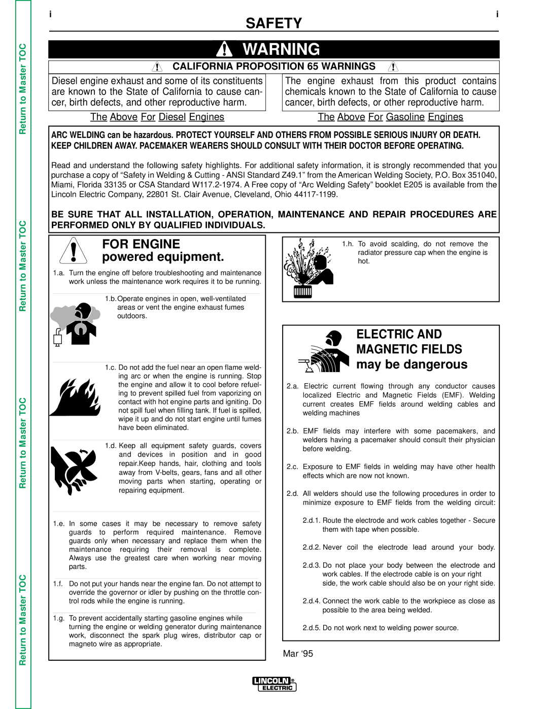 Lincoln Electric SVM153-A service manual Safety, California Proposition 65 Warnings 