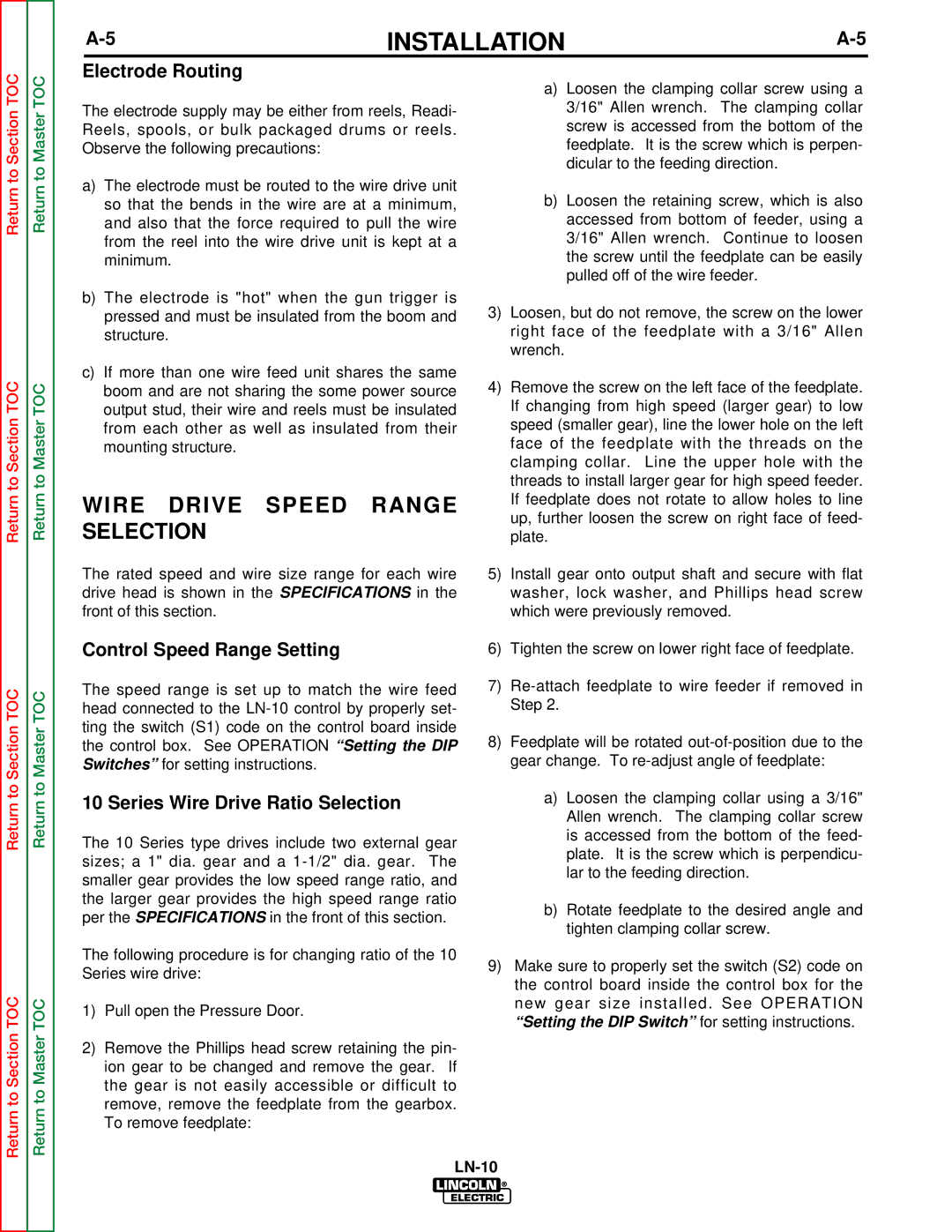 Lincoln Electric SVM154-A service manual Wire Drive Speed Range Selection, Electrode Routing, Control Speed Range Setting 