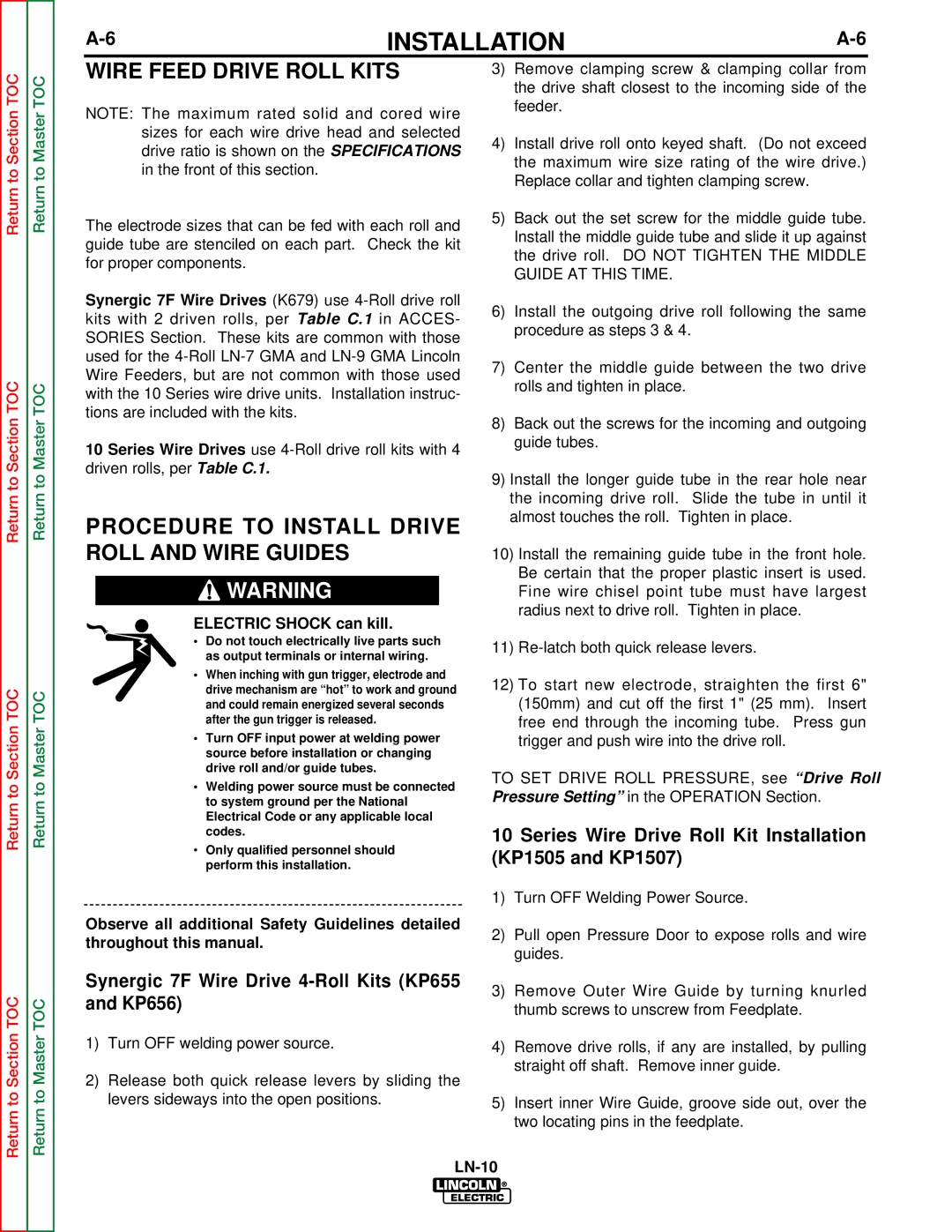 Lincoln Electric SVM154-A service manual Wire Feed Drive Roll Kits, Procedure to Install Drive Roll and Wire Guides 