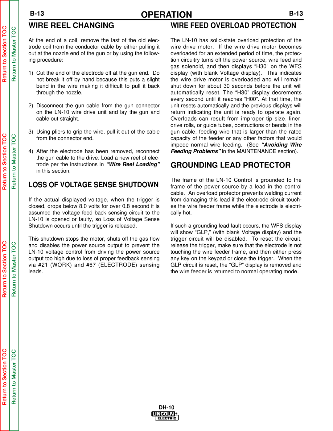 Lincoln Electric SVM154-A service manual Wire Reel Changing, Wire Feed Overload Protection, Grounding Lead Protector, DH-10 