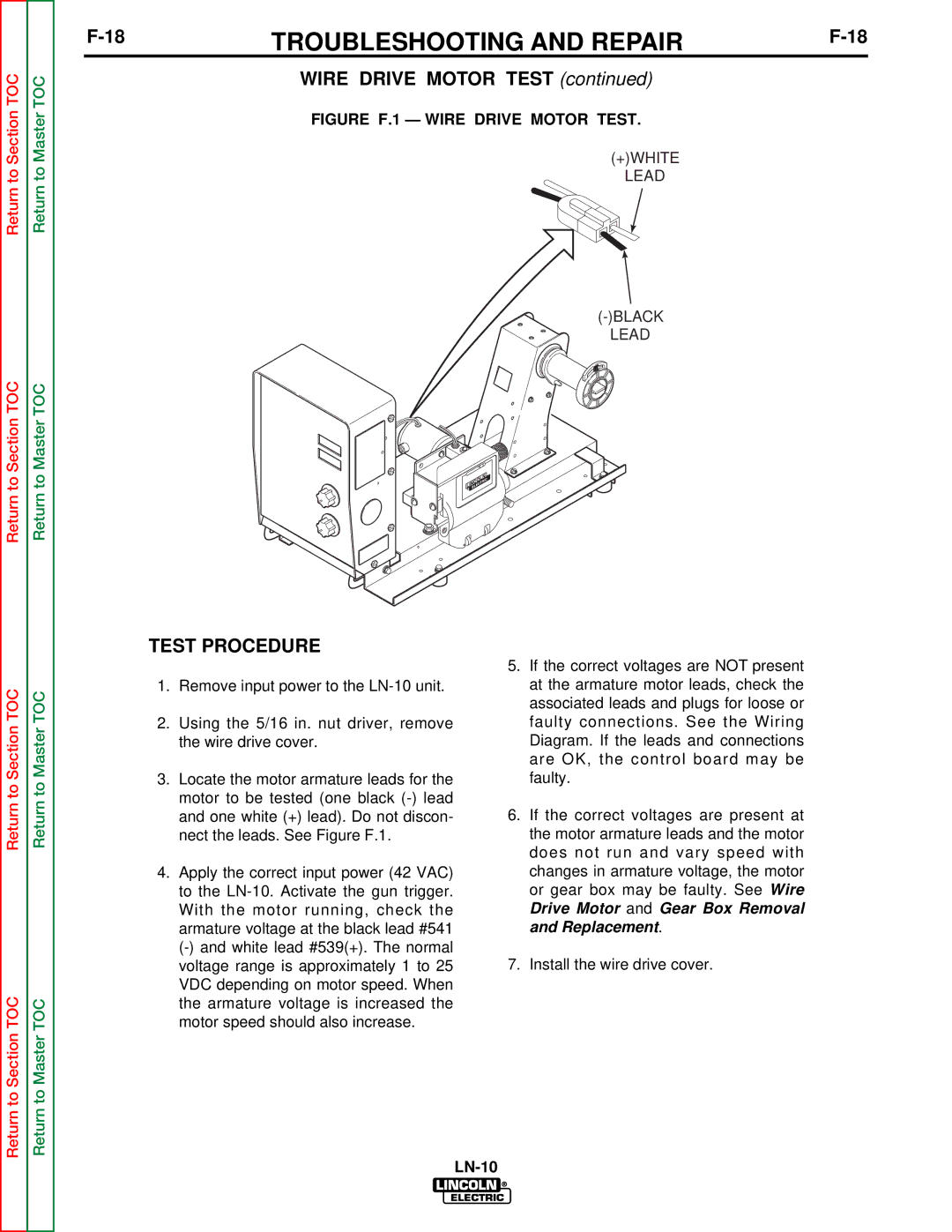 Lincoln Electric SVM154-A service manual Wire Drive Motor Test, Test Procedure 