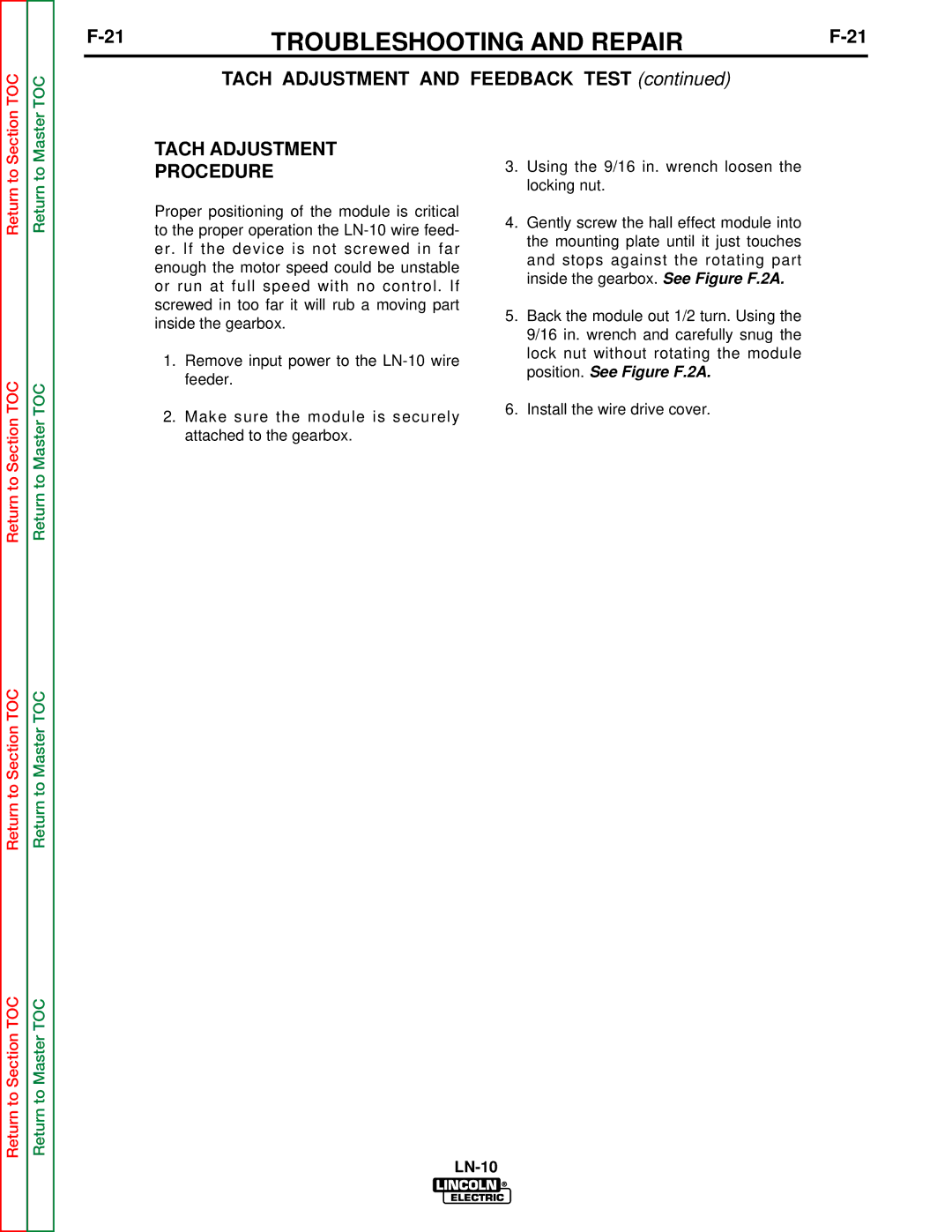 Lincoln Electric SVM154-A service manual Tach Adjustment Procedure 