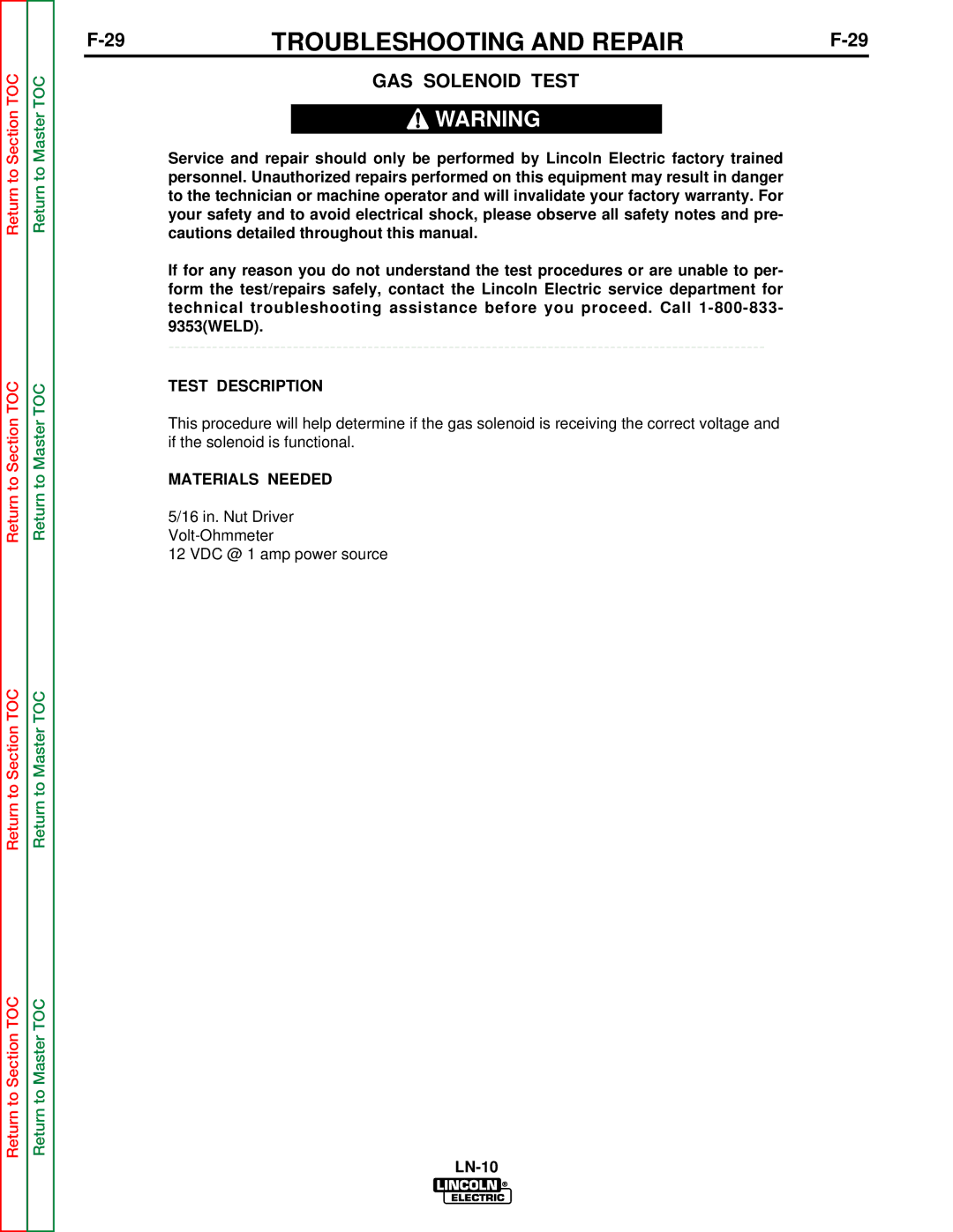 Lincoln Electric SVM154-A service manual GAS Solenoid Test 