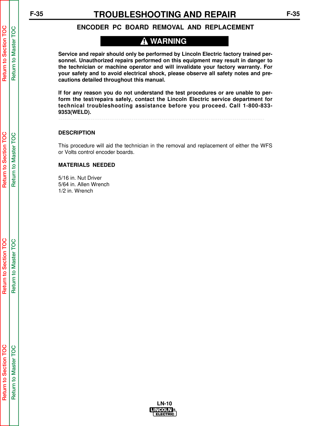 Lincoln Electric SVM154-A service manual Encoder PC Board Removal and Replacement 