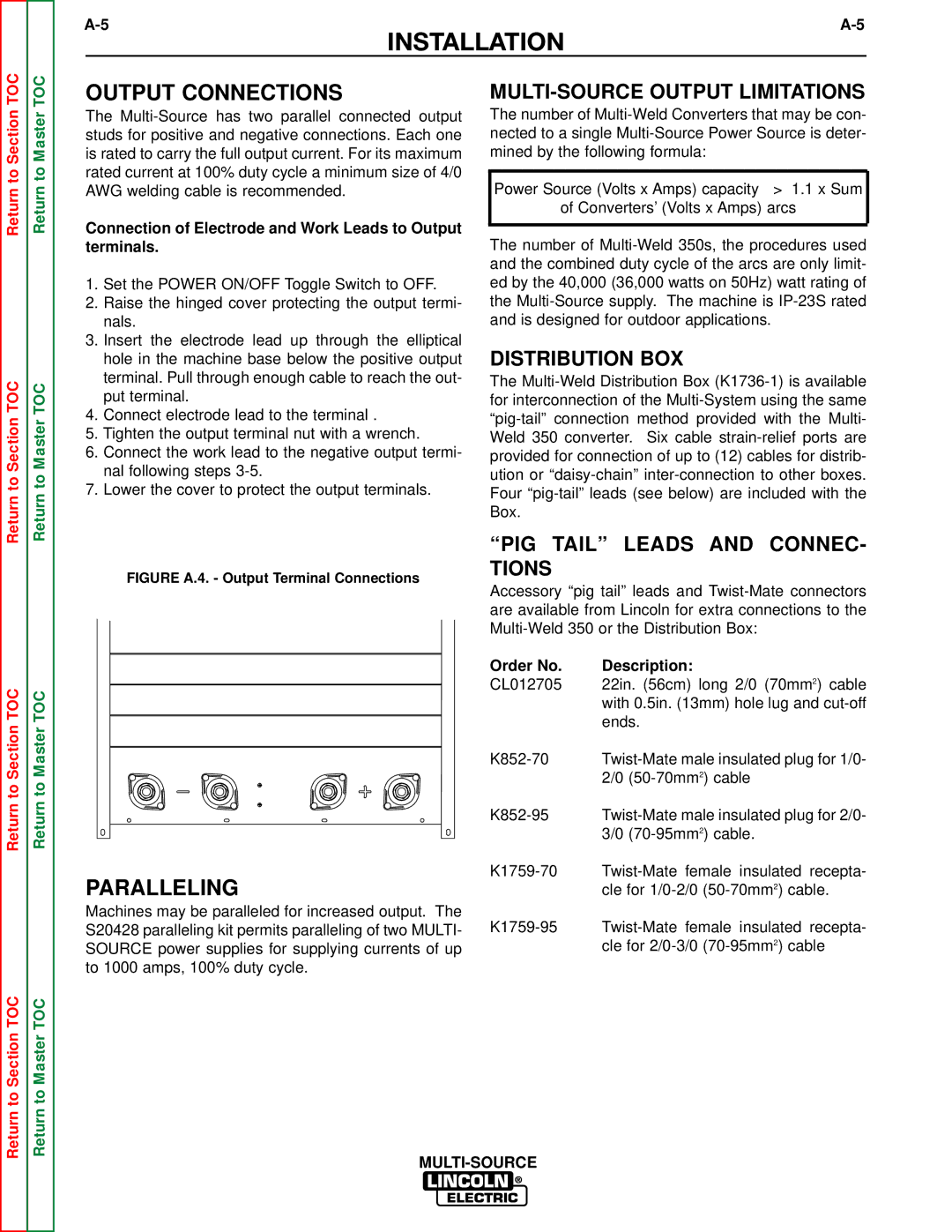 Lincoln Electric SVM155-A service manual Output Connections, Paralleling 