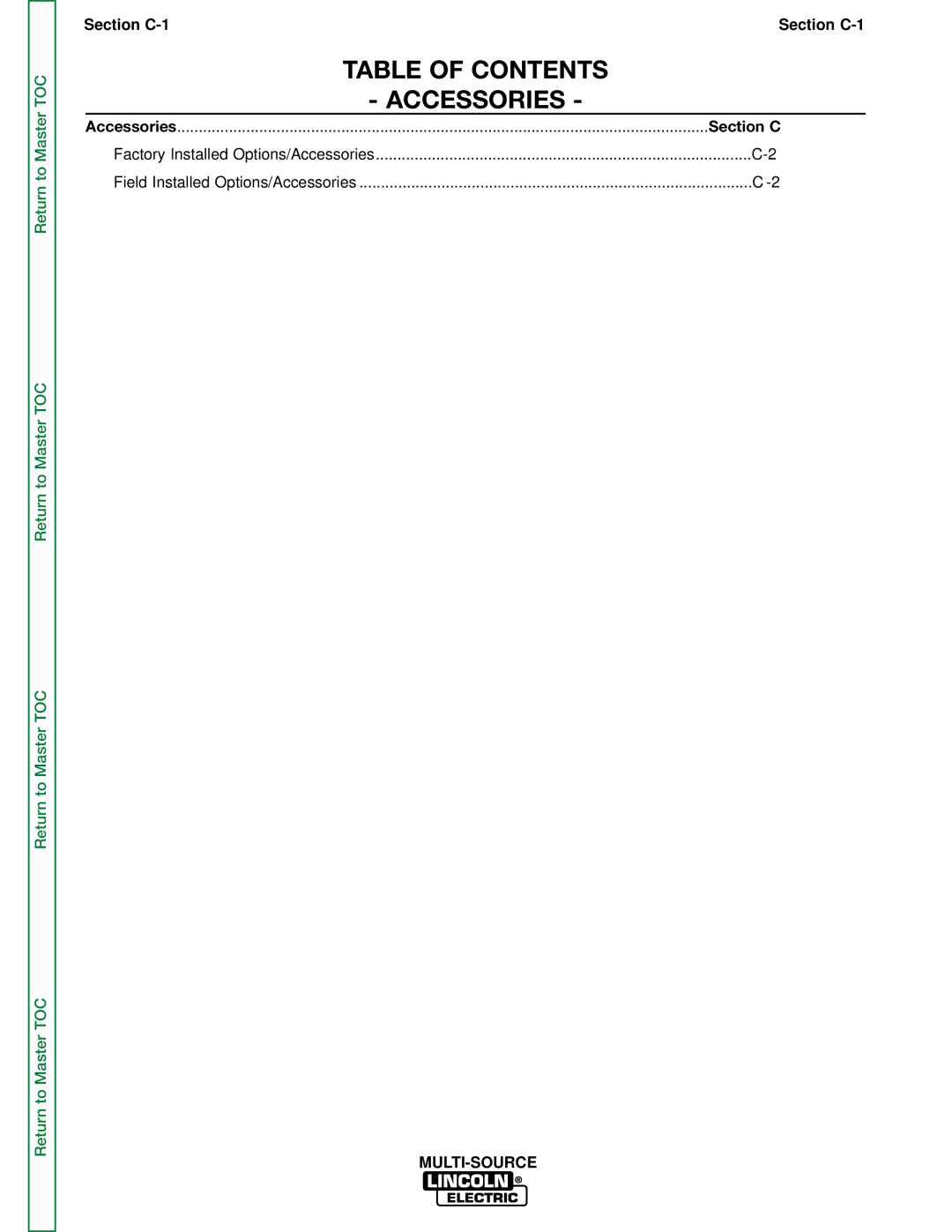 Lincoln Electric SVM155-A service manual Table of Contents Accessories 