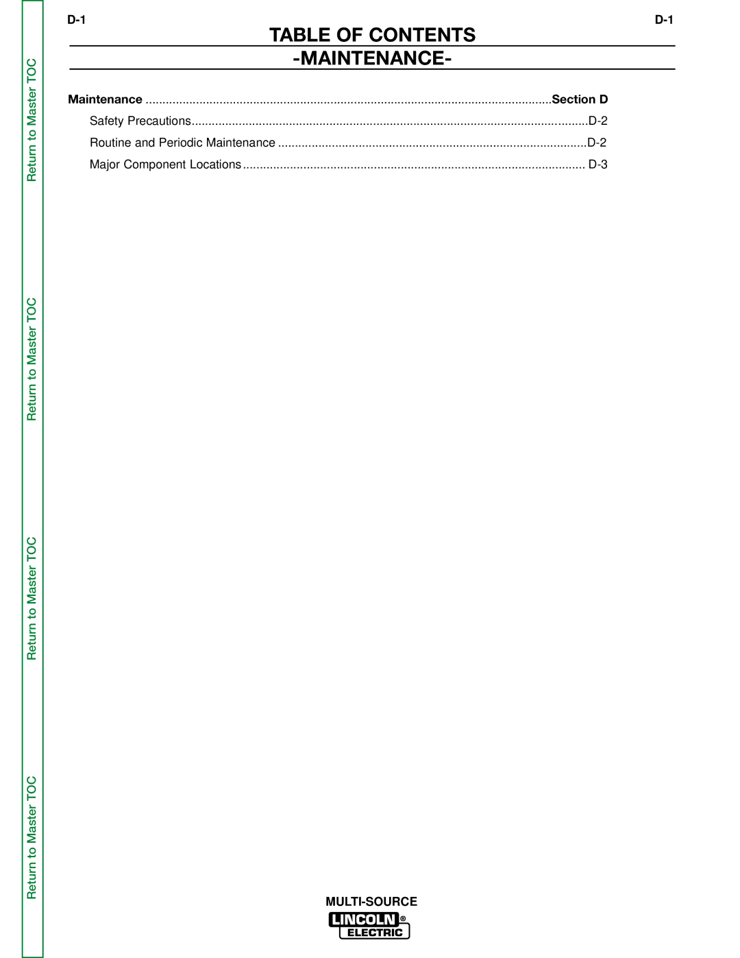 Lincoln Electric SVM155-A service manual Table of Contents Maintenance 