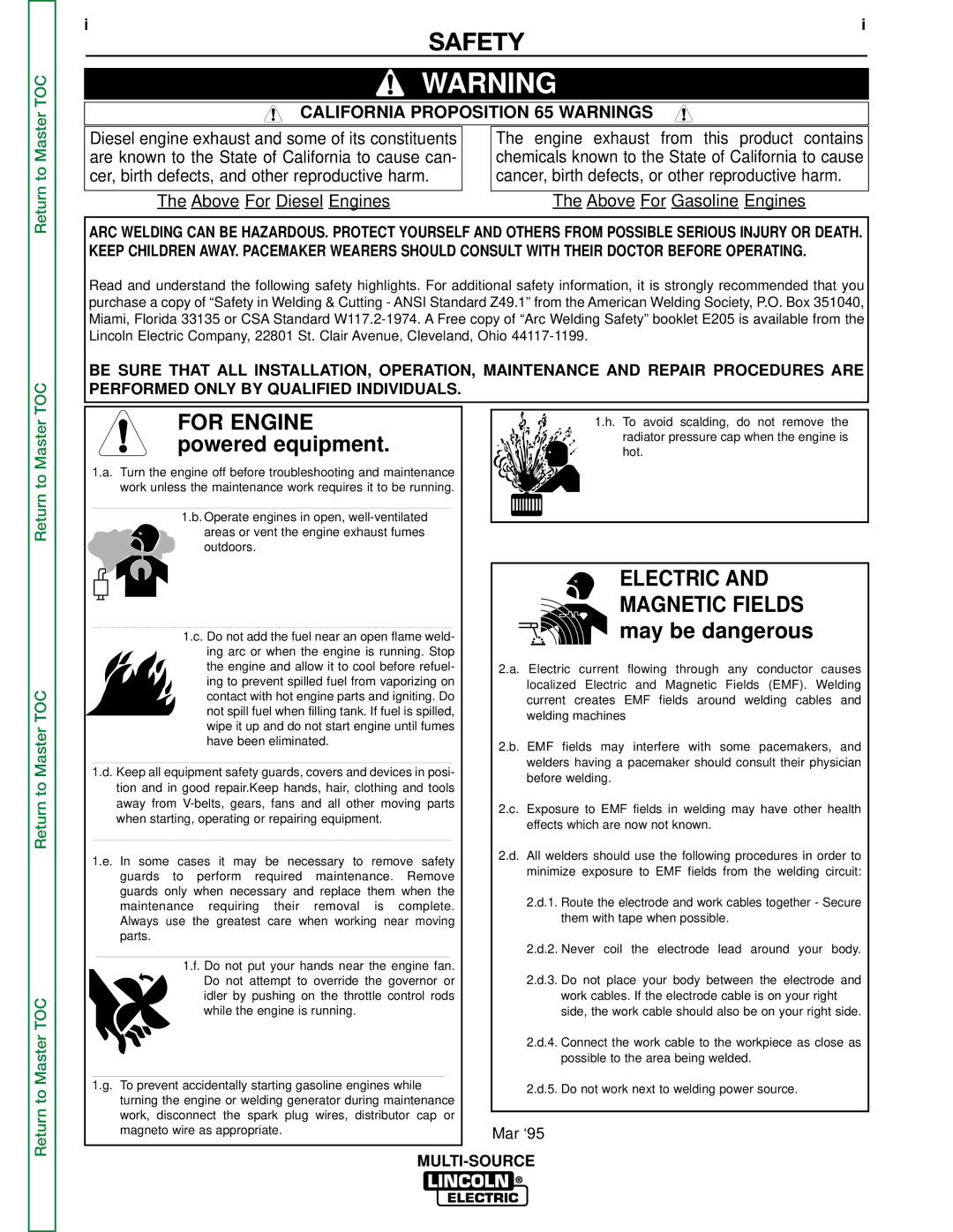 Lincoln Electric SVM155-A service manual Safety, California Proposition 65 Warnings 