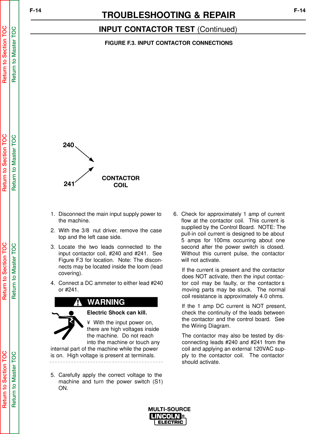 Lincoln Electric SVM155-A service manual Input Contactor Test, 241COIL 