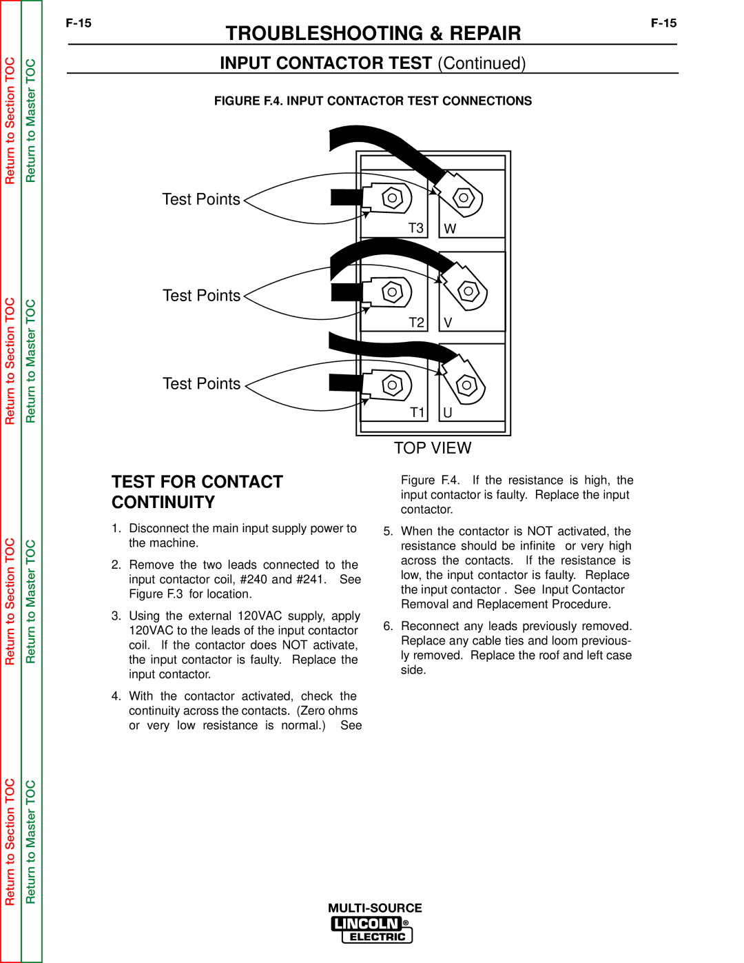 Lincoln Electric SVM155-A service manual Test for Contact Continuity, Removal and Replacement Procedure 