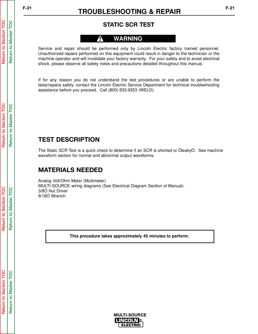 Lincoln Electric SVM155-A service manual Static SCR Test 