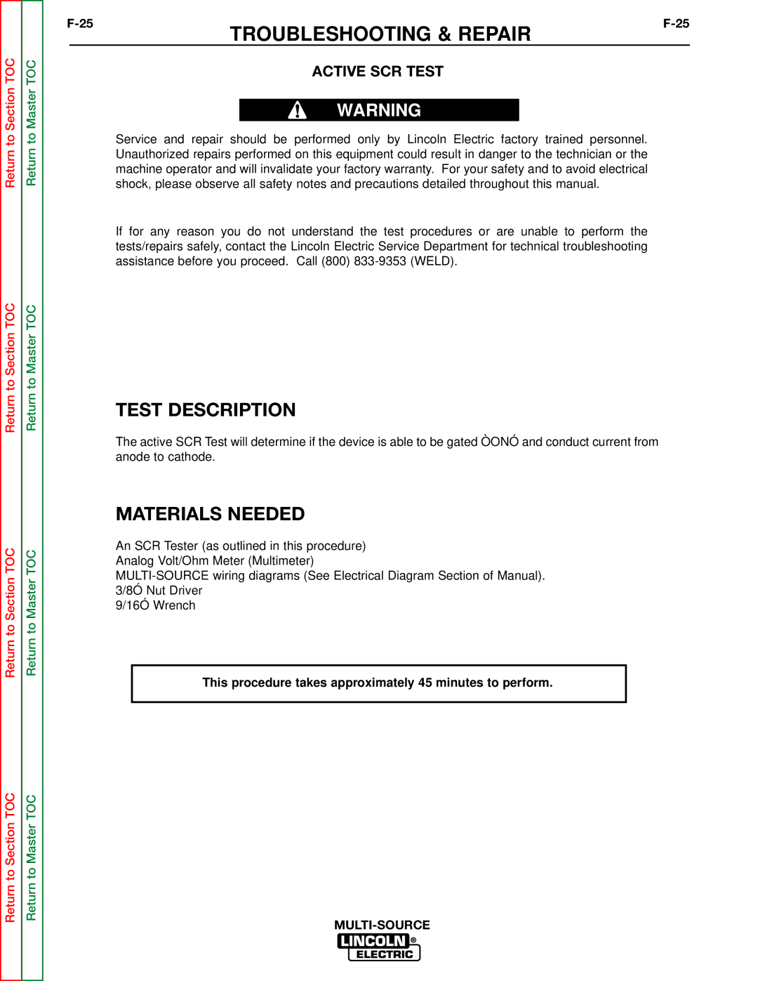 Lincoln Electric SVM155-A service manual Active SCR Test 