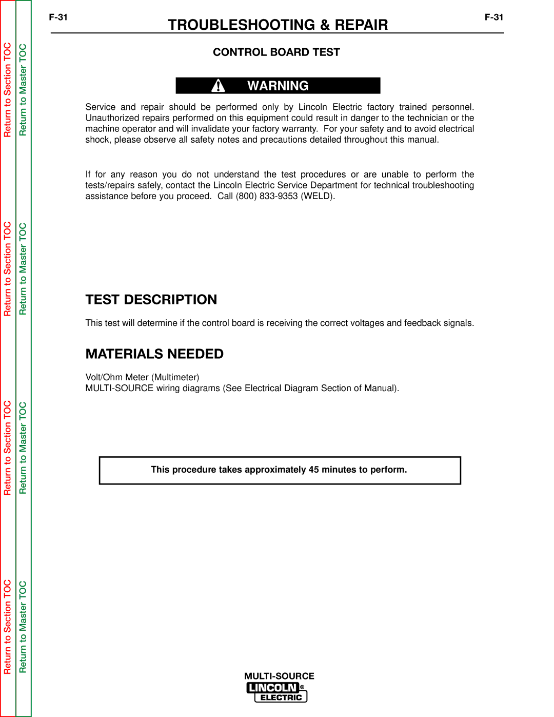 Lincoln Electric SVM155-A service manual Control Board Test 