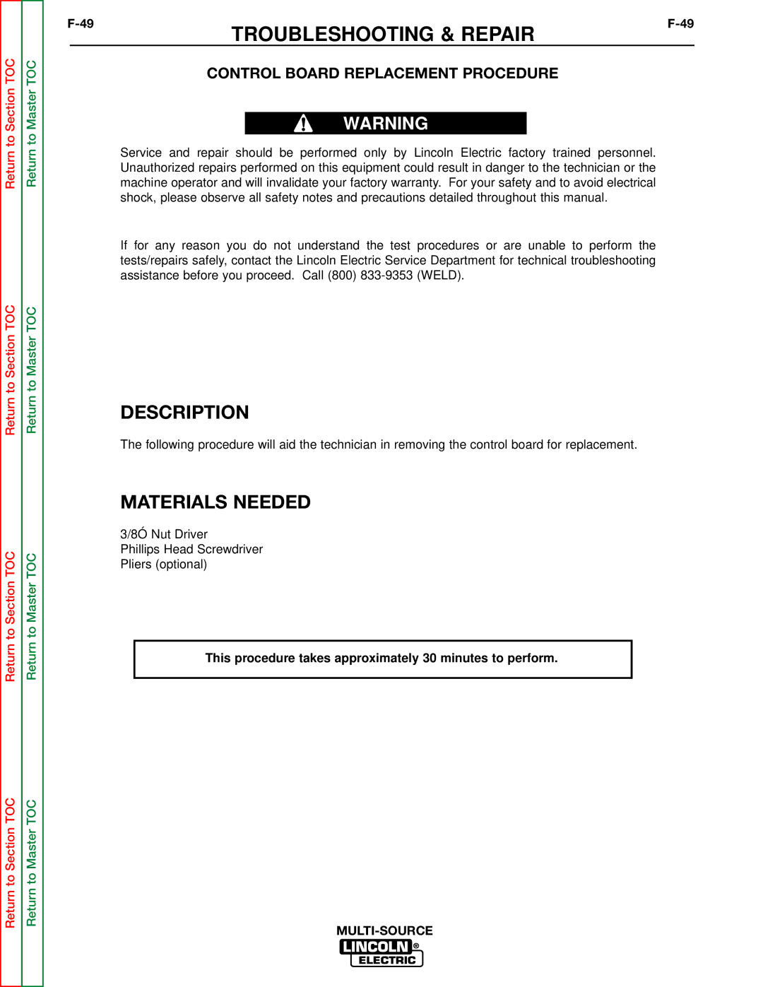 Lincoln Electric SVM155-A service manual Control Board Replacement Procedure 