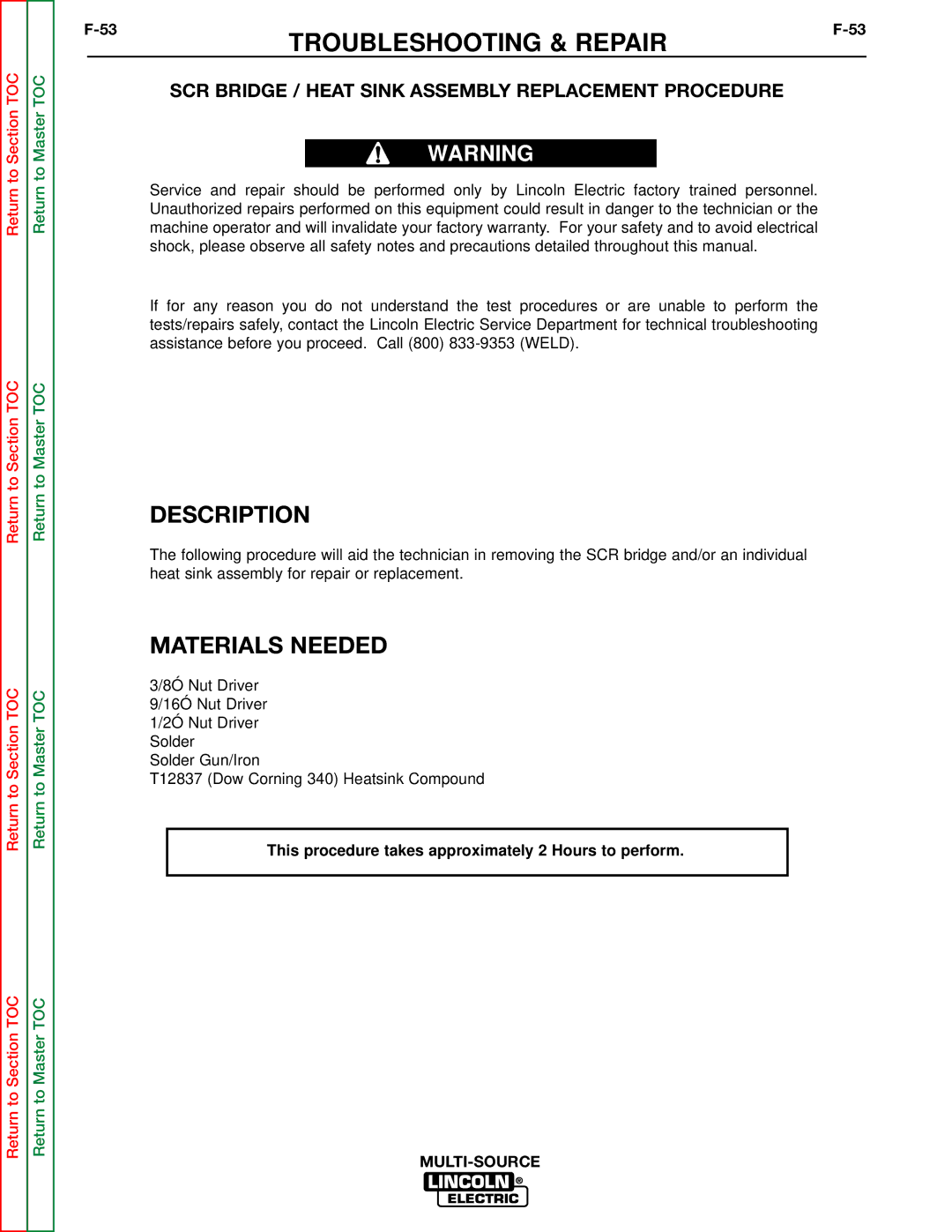 Lincoln Electric SVM155-A service manual SCR Bridge / Heat Sink Assembly Replacement Procedure 