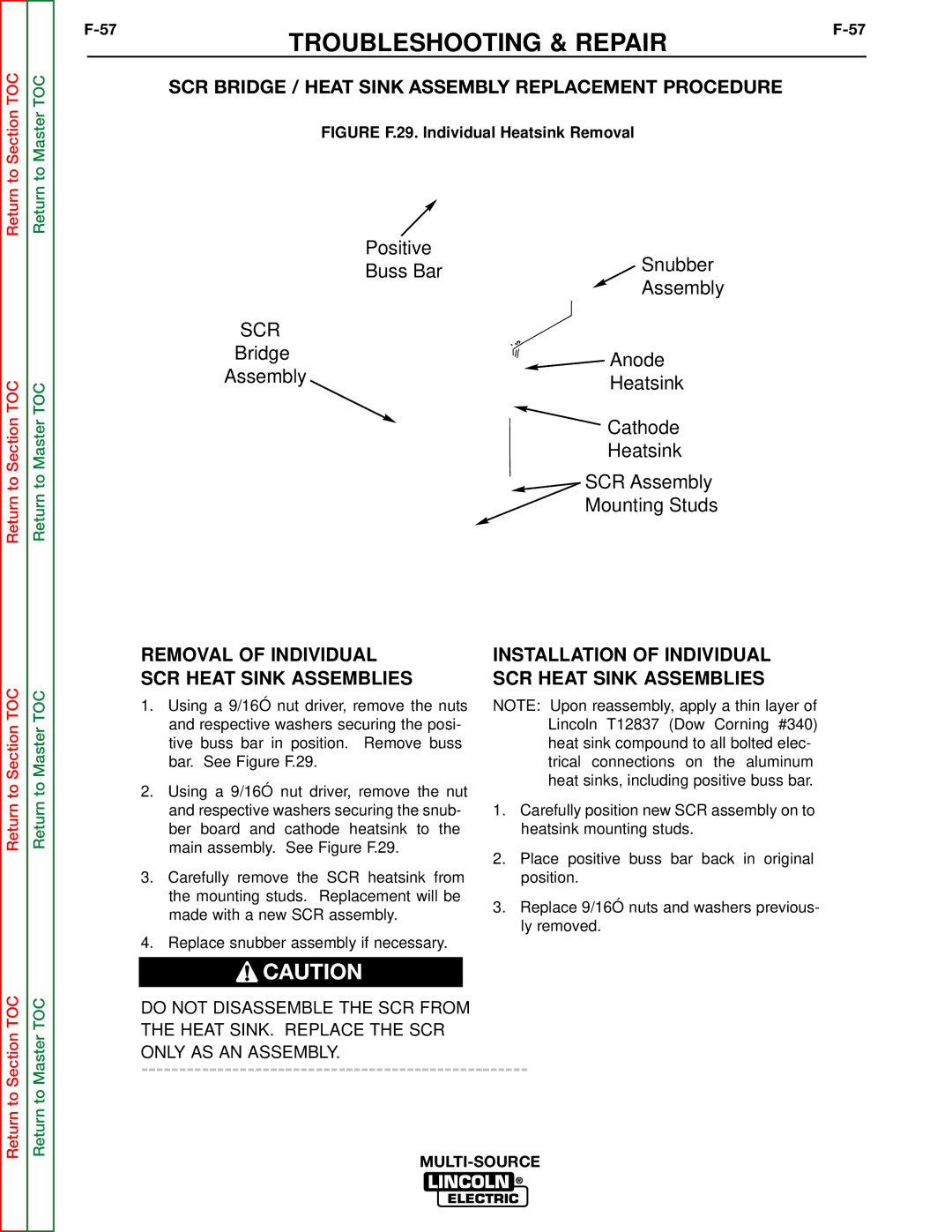 Lincoln Electric SVM155-A service manual Removal of Individual SCR Heat Sink Assemblies 