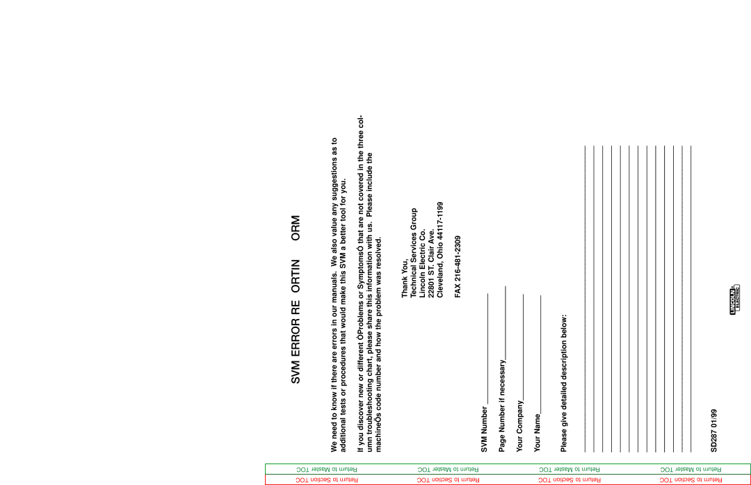 Lincoln Electric SVM155-A service manual SVM Error Reporting Form 