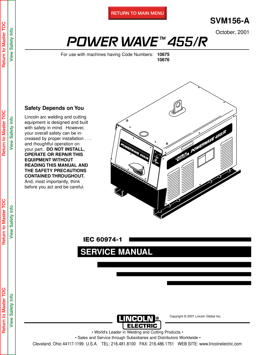 Lincoln Electric SVM156-A service manual Power Wavetm 455/R 