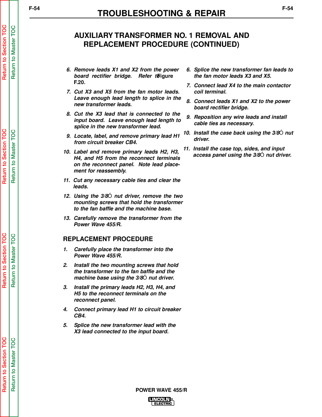 Lincoln Electric SVM156-A service manual Replacement Procedure 