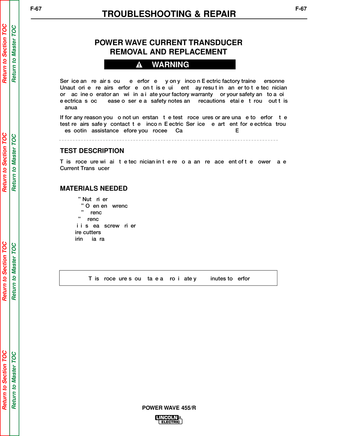 Lincoln Electric SVM156-A service manual Power Wave Current Transducer Removal and Replacement, Test Description 