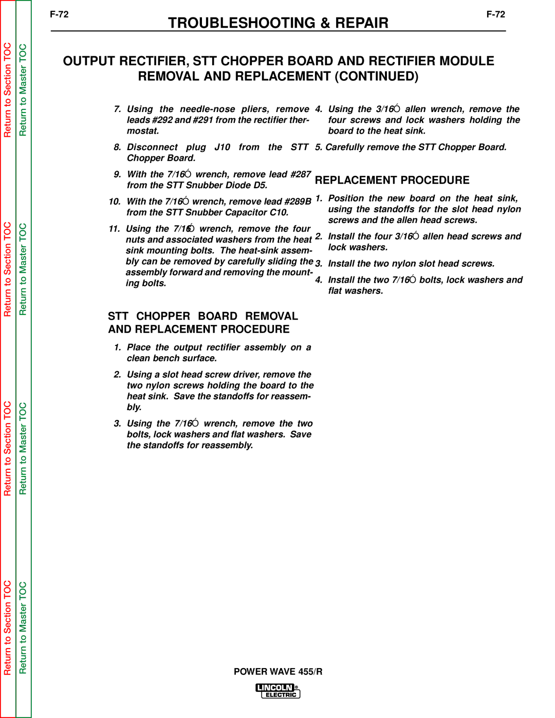 Lincoln Electric SVM156-A service manual STT Chopper Board Removal and Replacement Procedure 