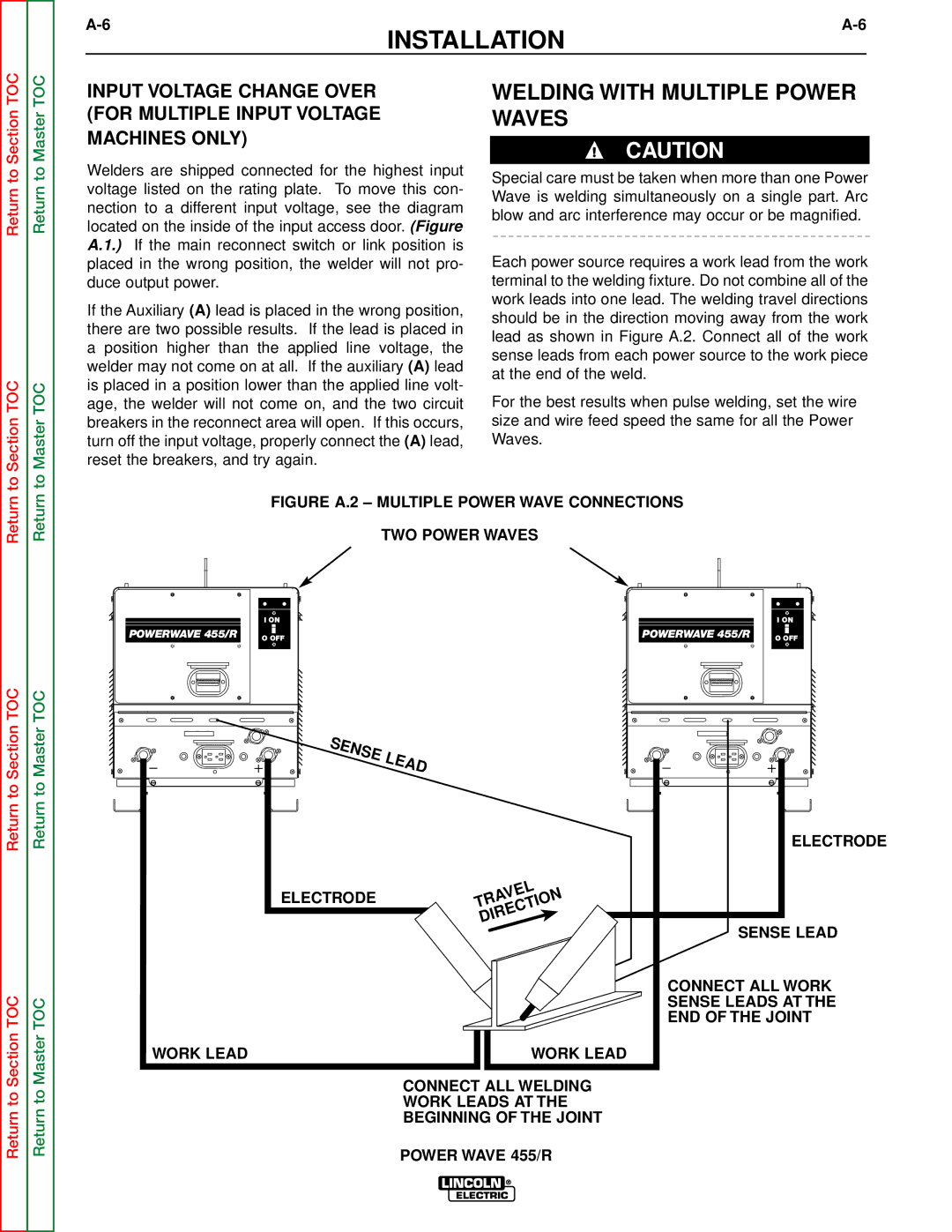 Lincoln Electric SVM156-A service manual Welding with Multiple Power, Waves, Input Voltage Change Over, Machines only 