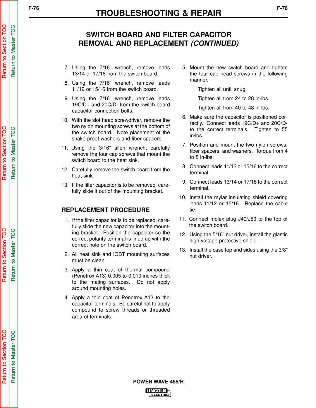 Lincoln Electric SVM156-A service manual Replacement Procedure 