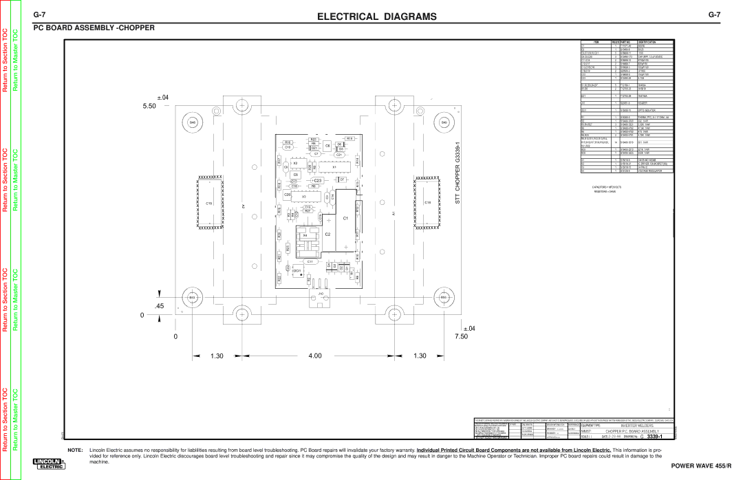 Lincoln Electric SVM156-A service manual PC Board Assembly -CHOPPER, Reqd Part no Identification 