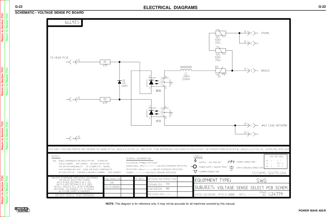 Lincoln Electric SVM156-A service manual Schematic Voltage Sense PC Board 