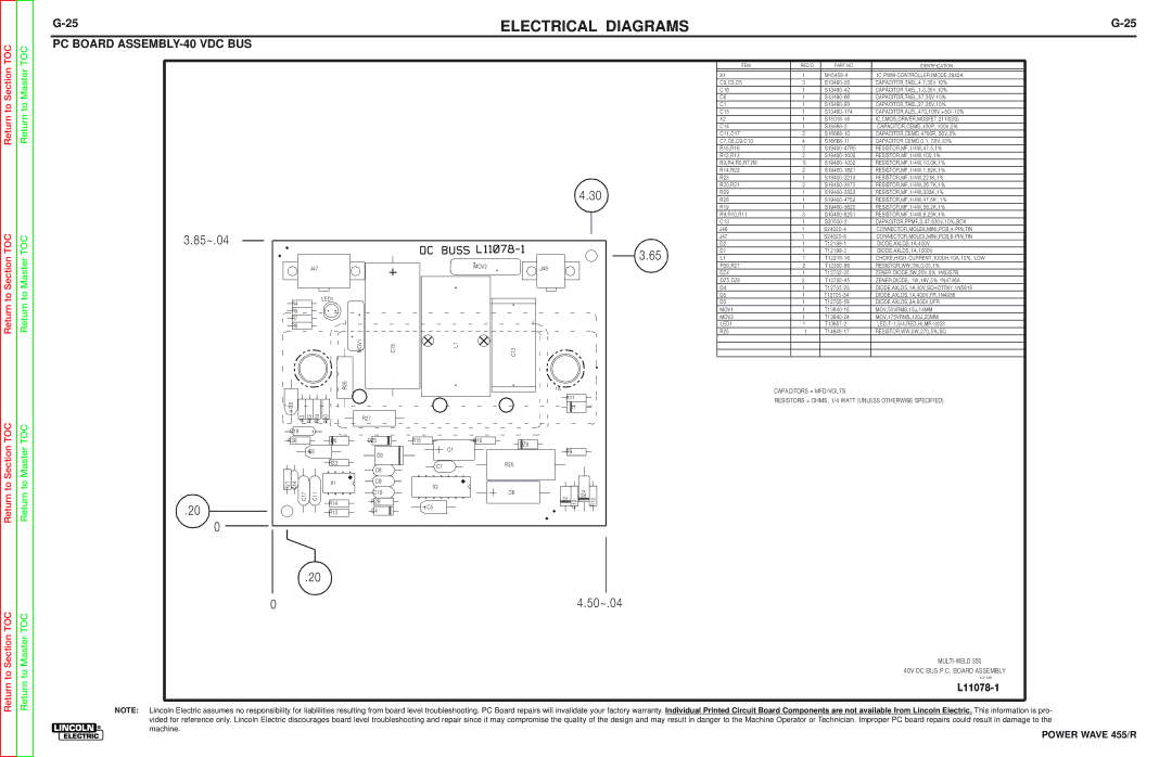 Lincoln Electric SVM156-A service manual PC Board ASSEMBLY-40 VDC BUS, CAPACITOR,CEMO,0.1, 50V,10% 