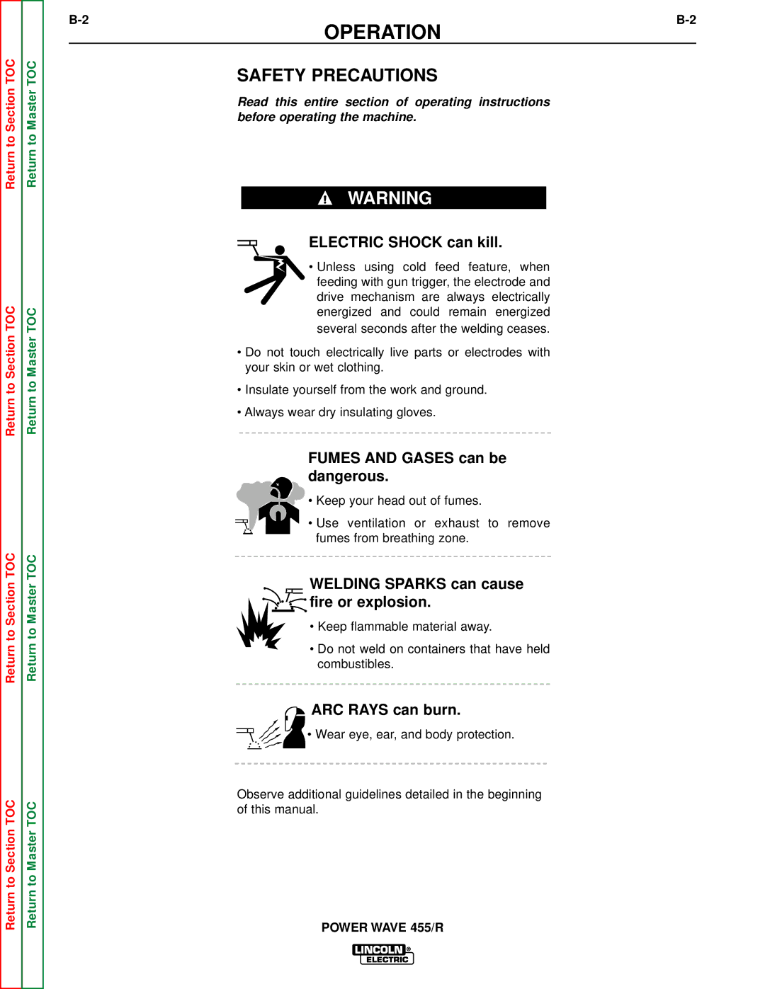 Lincoln Electric SVM156-A service manual Operation, Electric Shock can kill 