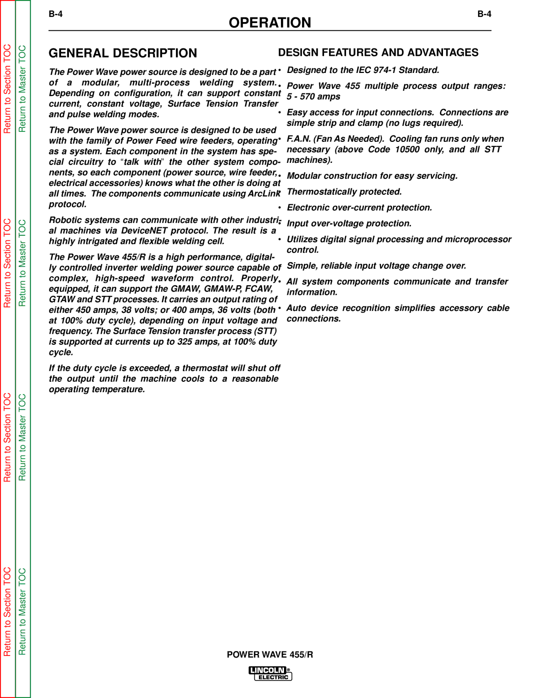 Lincoln Electric SVM156-A service manual General Description, Design Features and Advantages 