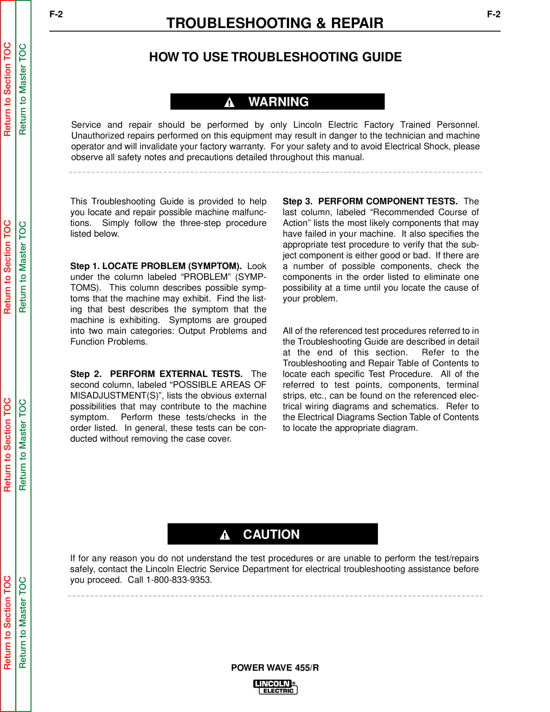 Lincoln Electric SVM156-A service manual Troubleshooting & Repair, HOW to USE Troubleshooting Guide 