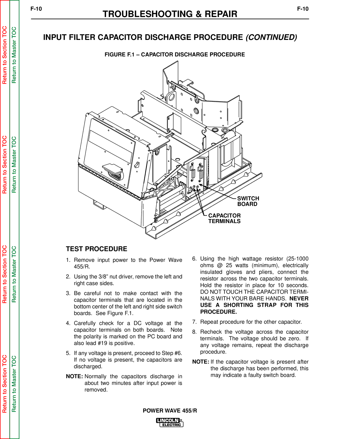 Lincoln Electric SVM156-A service manual Test Procedure, USE a Shorting Strap for this Procedure 