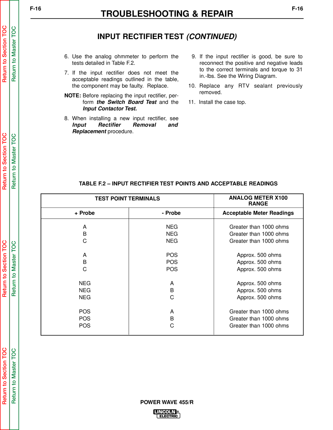 Lincoln Electric SVM156-A service manual Input Contactor Test 