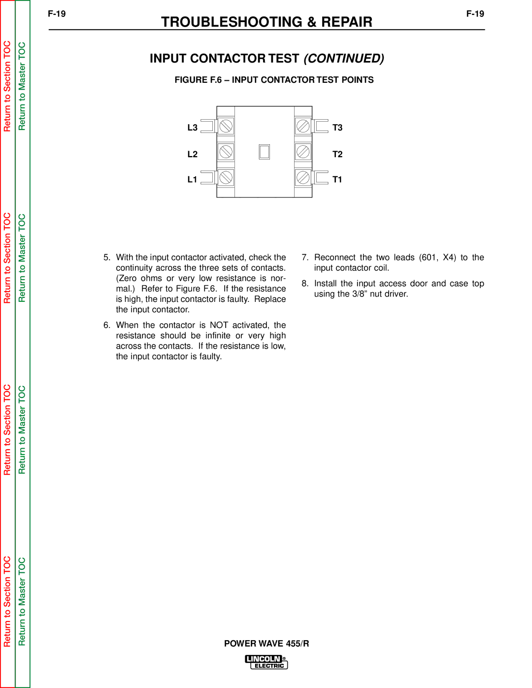 Lincoln Electric SVM156-A service manual Figure F.6 Input Contactor Test Points 