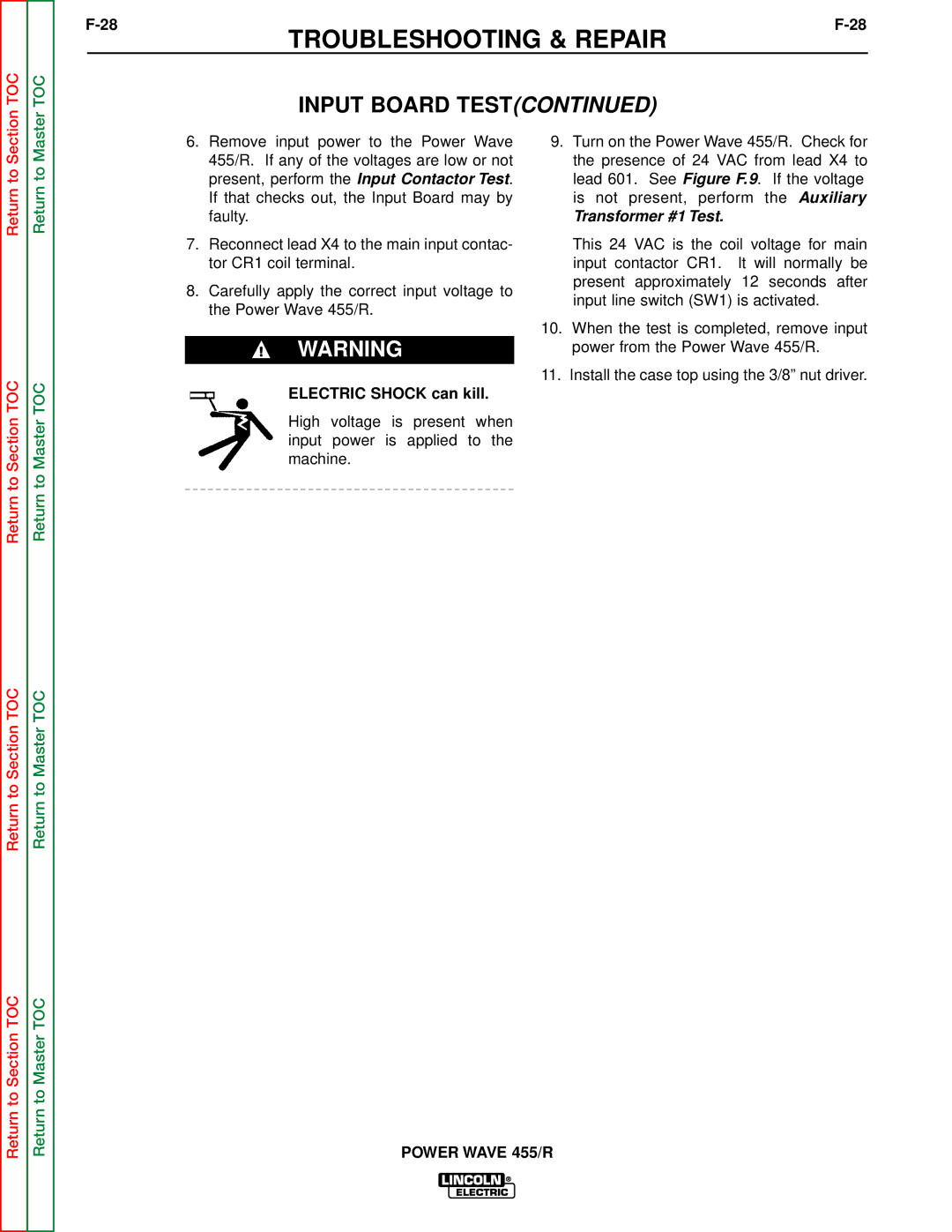 Lincoln Electric SVM156-A service manual Transformer #1 Test 