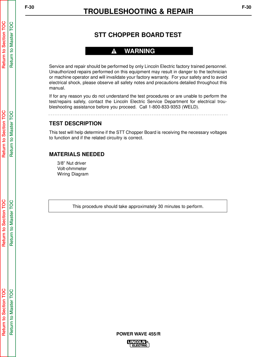 Lincoln Electric SVM156-A service manual STT Chopper Board Test, Test Description 