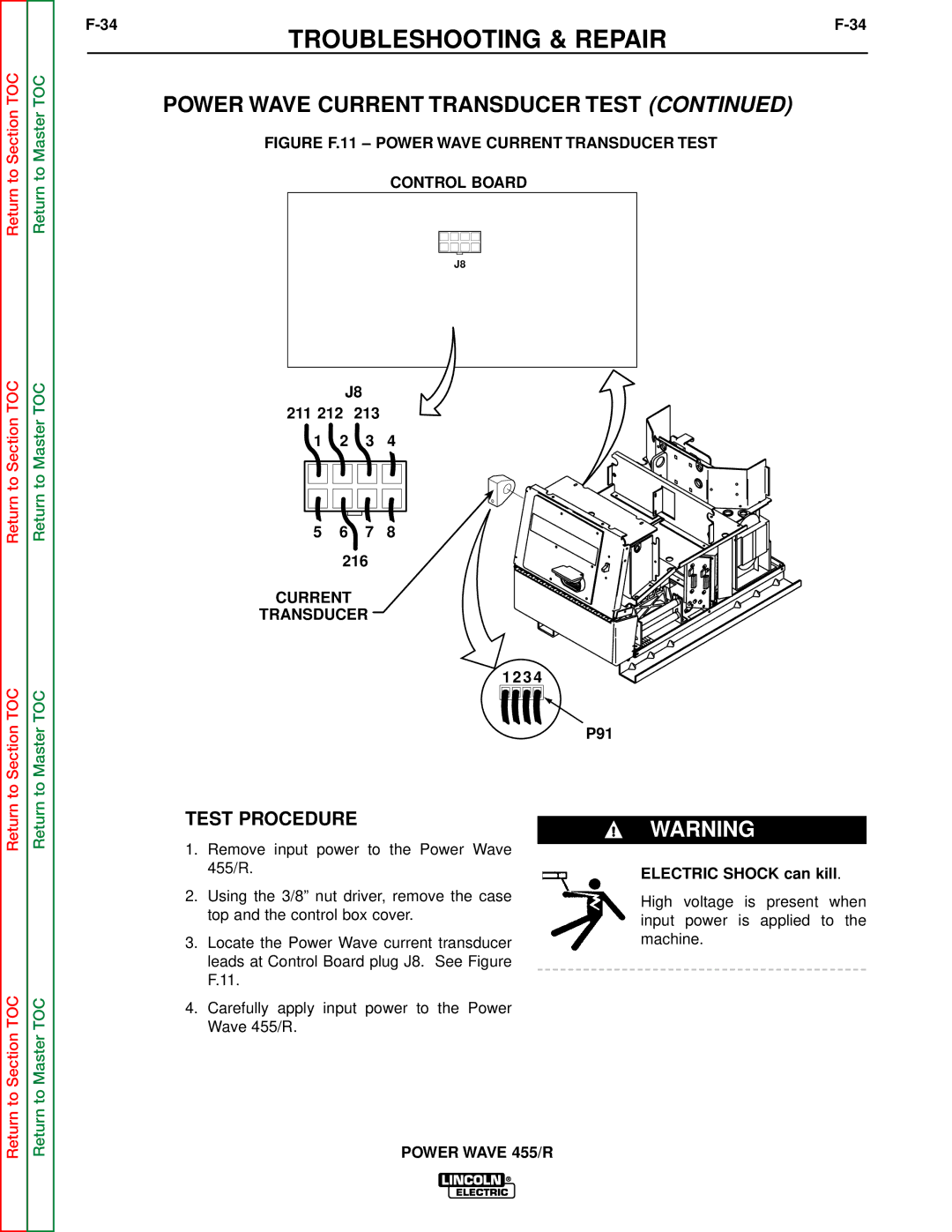 Lincoln Electric SVM156-A service manual Figure F.11 Power Wave Current Transducer Test Control Board 