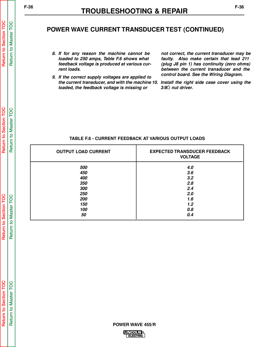 Lincoln Electric SVM156-A service manual 500 450 400 350 300 250 200 150 100 