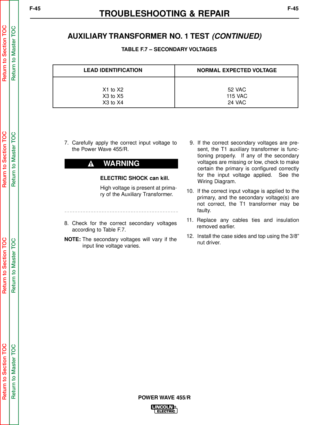 Lincoln Electric SVM156-A service manual X1 to 52 VAC X3 to 