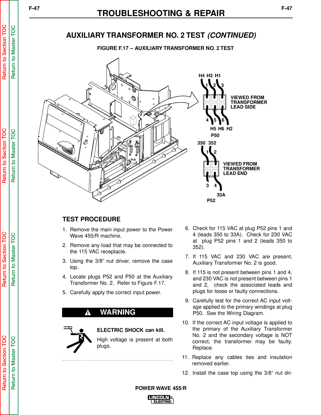 Lincoln Electric SVM156-A service manual Figure F.17 Auxiliary Transformer no Test 