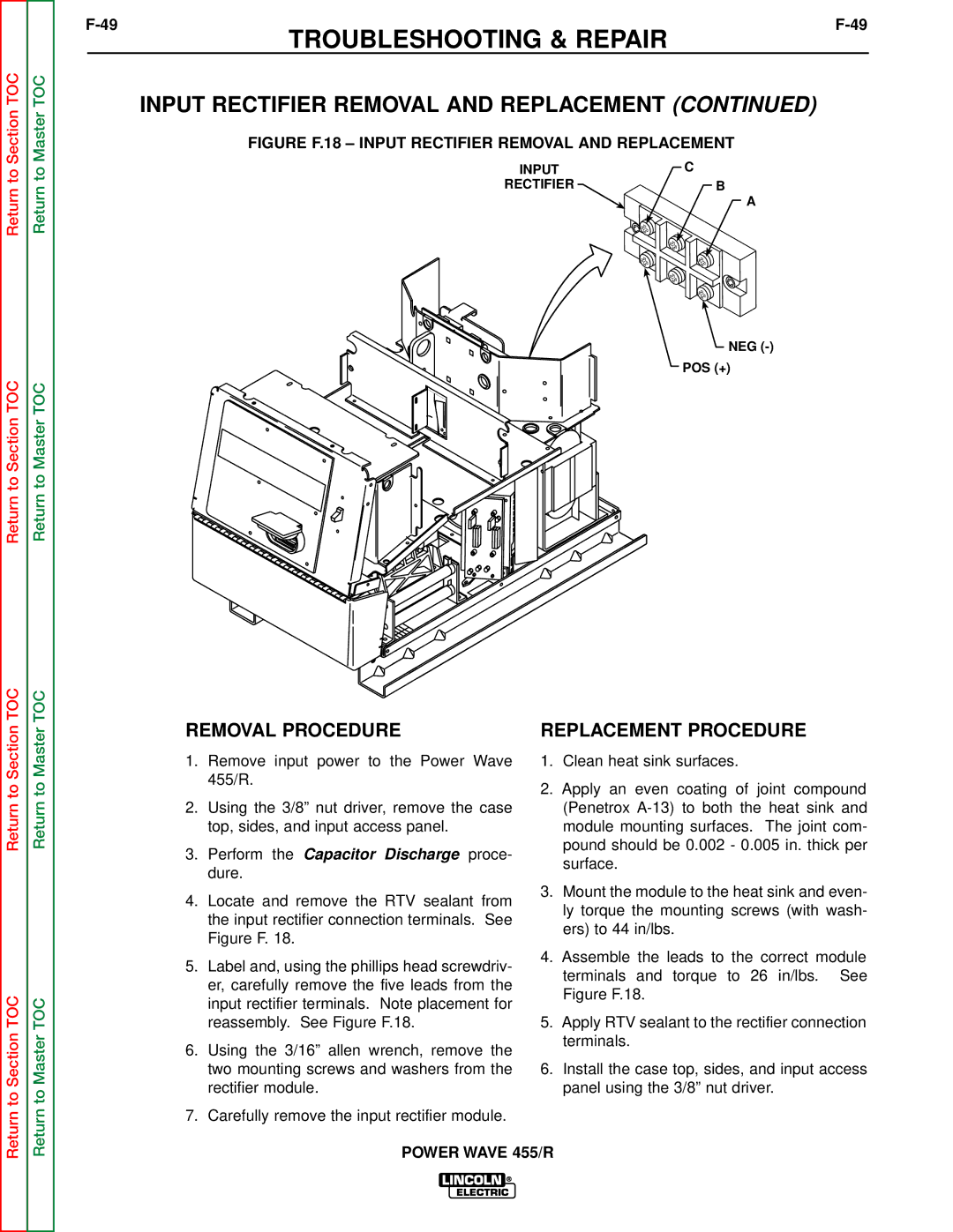 Lincoln Electric SVM156-A service manual Removal Procedure, Replacement Procedure 