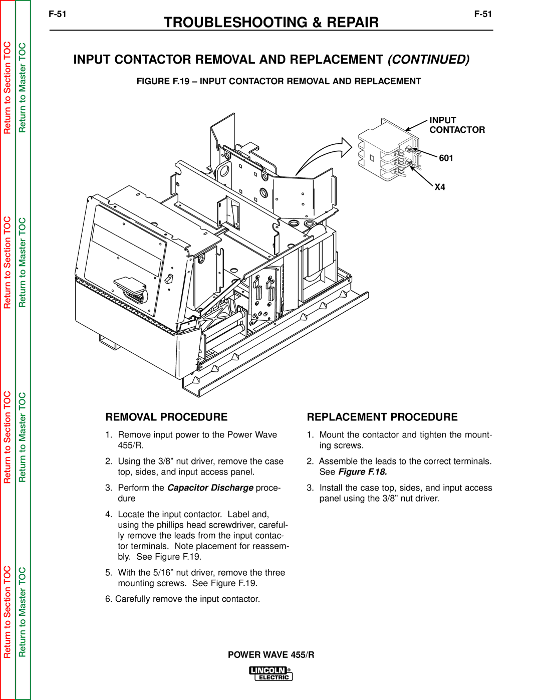 Lincoln Electric SVM156-A service manual Figure F.19 Input Contactor Removal and Replacement 