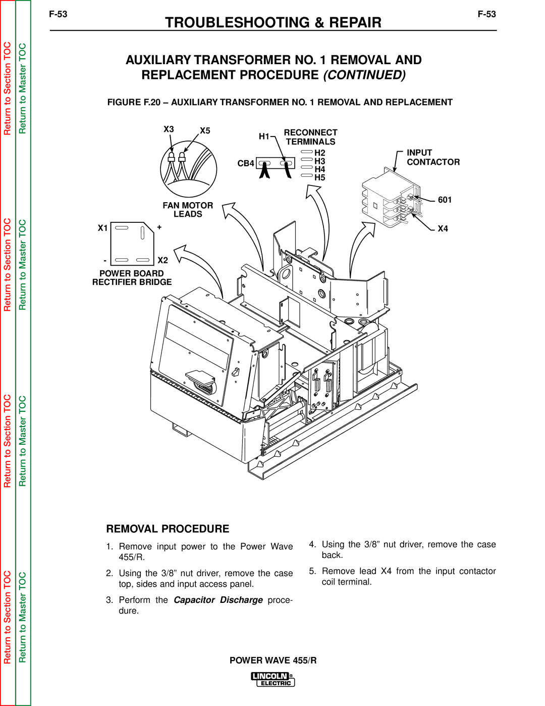 Lincoln Electric SVM156-A service manual Figure F.20 Auxiliary Transformer no Removal and Replacement 