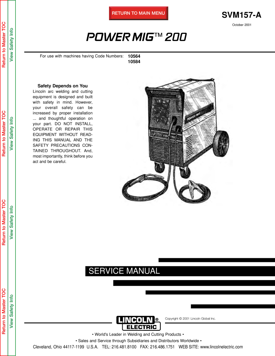 Lincoln Electric SVM157-A service manual Power MIG, Safety Depends on You 