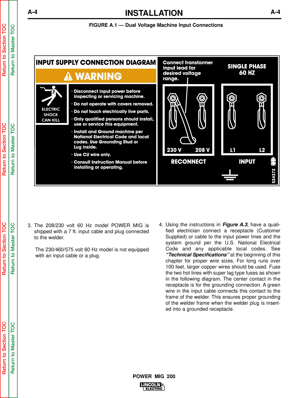 Lincoln Electric SVM157-A service manual Figure A.1 Dual Voltage Machine Input Connections 